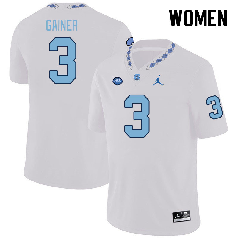 Women #3 Amari Gainer North Carolina Tar Heels College Football Jerseys Stitched-White